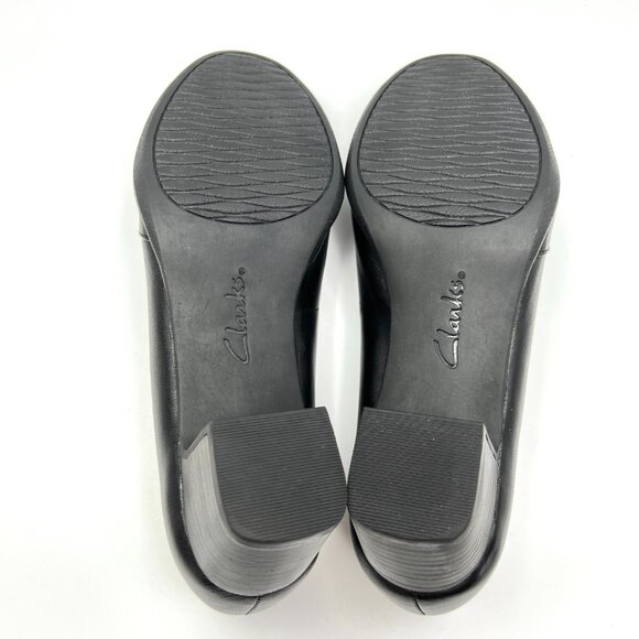 8N 8 NARROW WIDTH Clarks Womens Rosalyn Belle Black Leather Pumps Heels Shoes - Picture 8 of 13